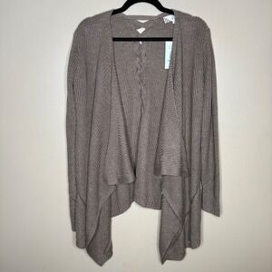 NWT Pink Rose Women's M Cardigan Essential Cardi Mocha Ribbed Braided Back